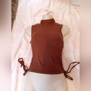 Brown Sleeveless Mock Neck Top